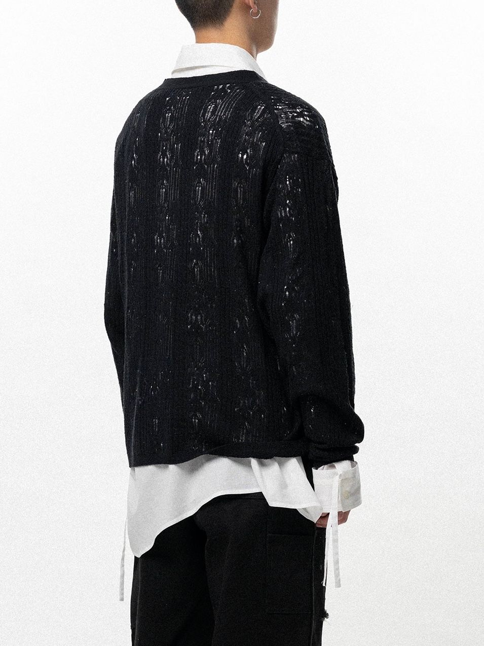 【26SS】ウェービー カミヤ プリンテッド シルクレース ニット カーディガン / "WAVY KAMIYA" PRINTED SILK LACE KNIT CARDIGAN / ブラック