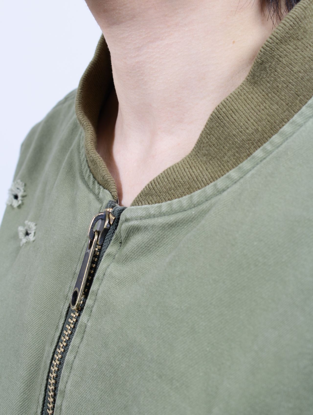 【25SS】コットン ディストレスド ショート フライト ジャケット / COTTON DISTRESSED SHORT FLIGHT JKT / オリーブ