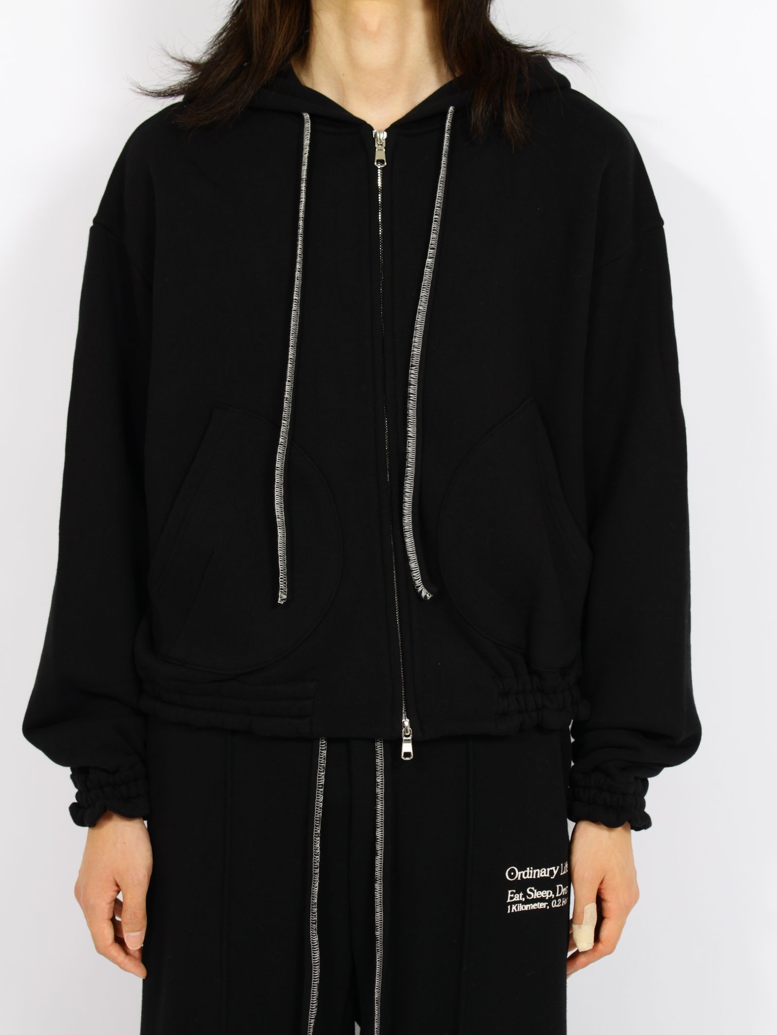 【26AW】オーディナリー ホーム オールド スタイル ジップ フーディ ウィズ プリンティング / ORDINARY HOME OLD STYLE ZIP HOODIE WITH PRINTING / ブラック