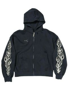 【25AW】レザー フレーム ジップアップ パーカー / LEATHER FLAME HOODED ZIP-UP / ネイビー