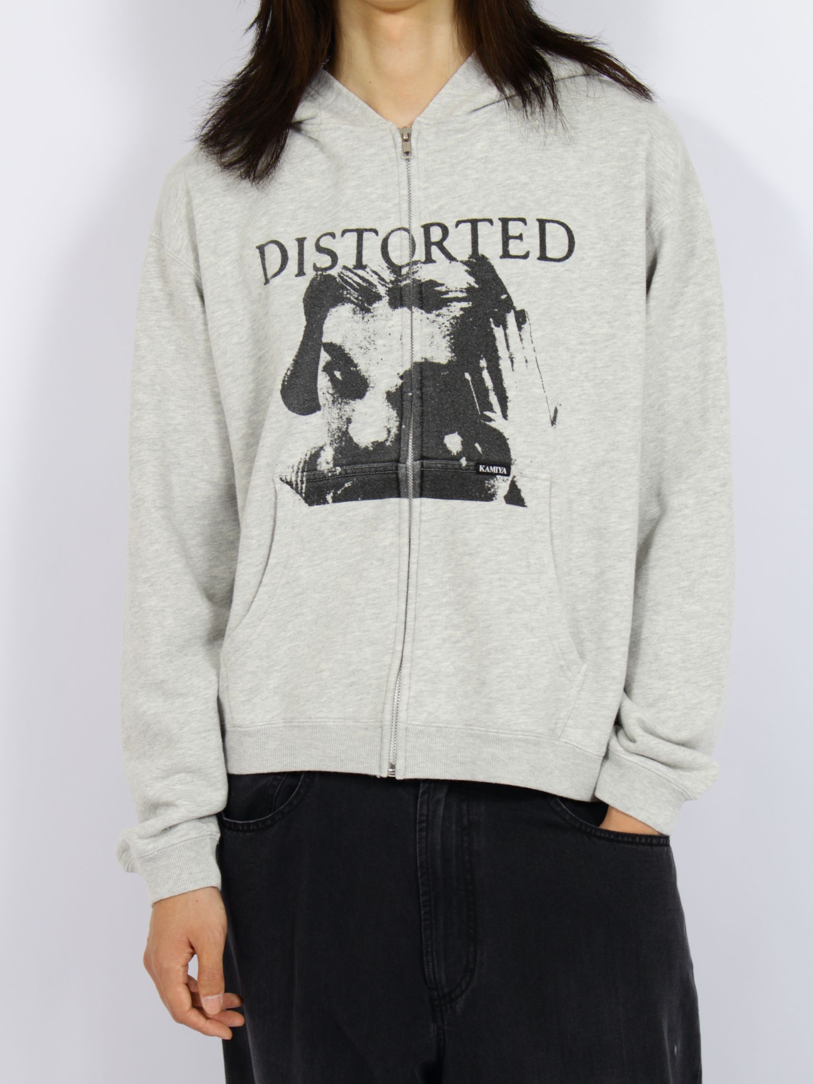 【26AW】ディストーテッド・ガール・ジップアップ・フーディ / "DISTORTED Girl" Zip-up Hoodie / グレー