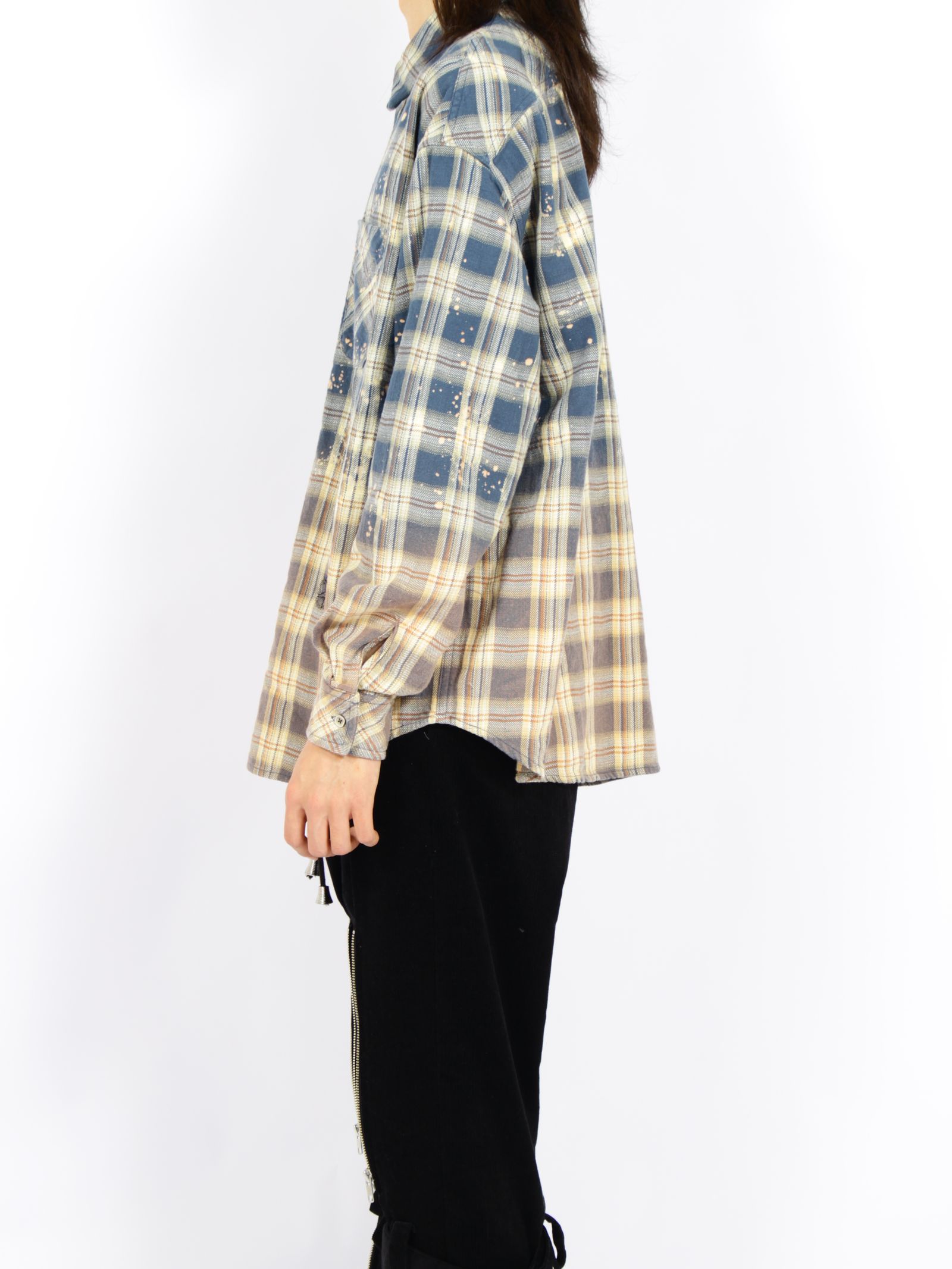 【26AW】コットン チェック ブリーチド シャツ 長袖 柄シャツ / COTTON CHECK BLEACHED SHIRT / ブルー