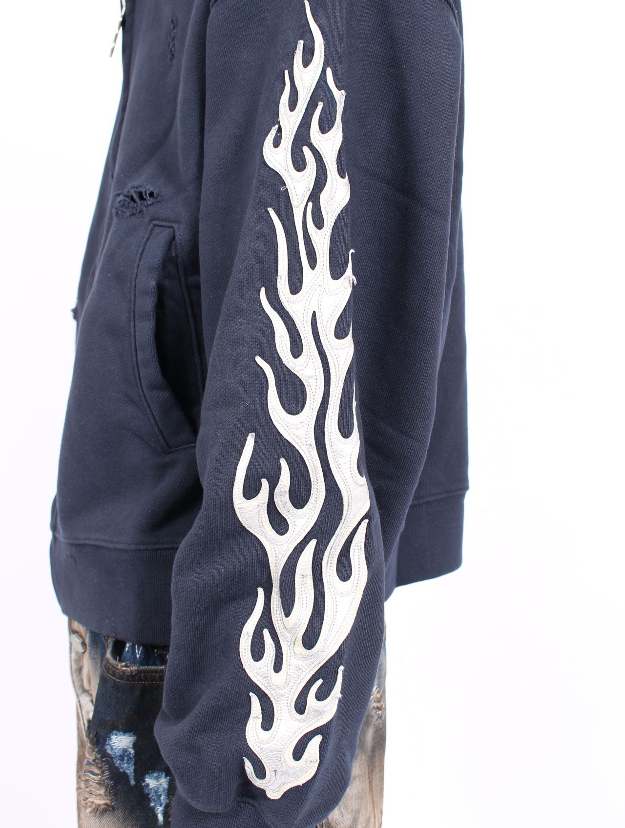 【25AW】レザー フレーム ジップアップ パーカー / LEATHER FLAME HOODED ZIP-UP / ネイビー