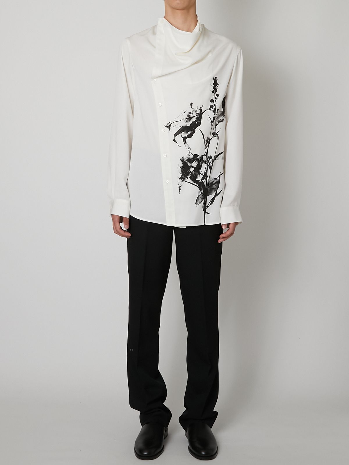 【27SS】ドレープド デザイン シャツ 花柄 長袖シャツ / DRAPED DESIGN SHIRT / ホワイト