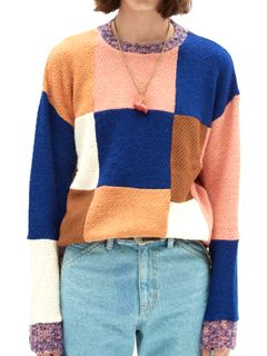 【21AW】マルチドッキング ブロックカラーニット / MONDRO CREW-NECK SWEATER / ピンク / ブラウン