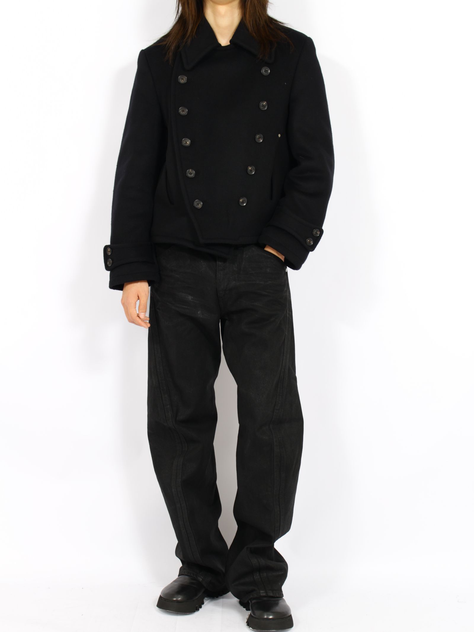 【26AW】3D ツイステッド ジーンズ デニム パンツ コーティング加工 / 3D TWISTED JEANS / LUSTER COATED BLACK(ブラック)