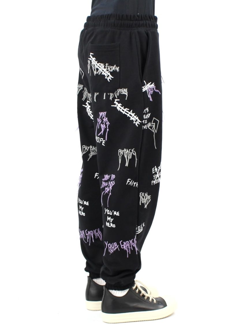 【21AW】総柄 刺繡プリントスウェットパンツ / NEW MANIFESTO JOGGER PANTS / ブラック × マルチ