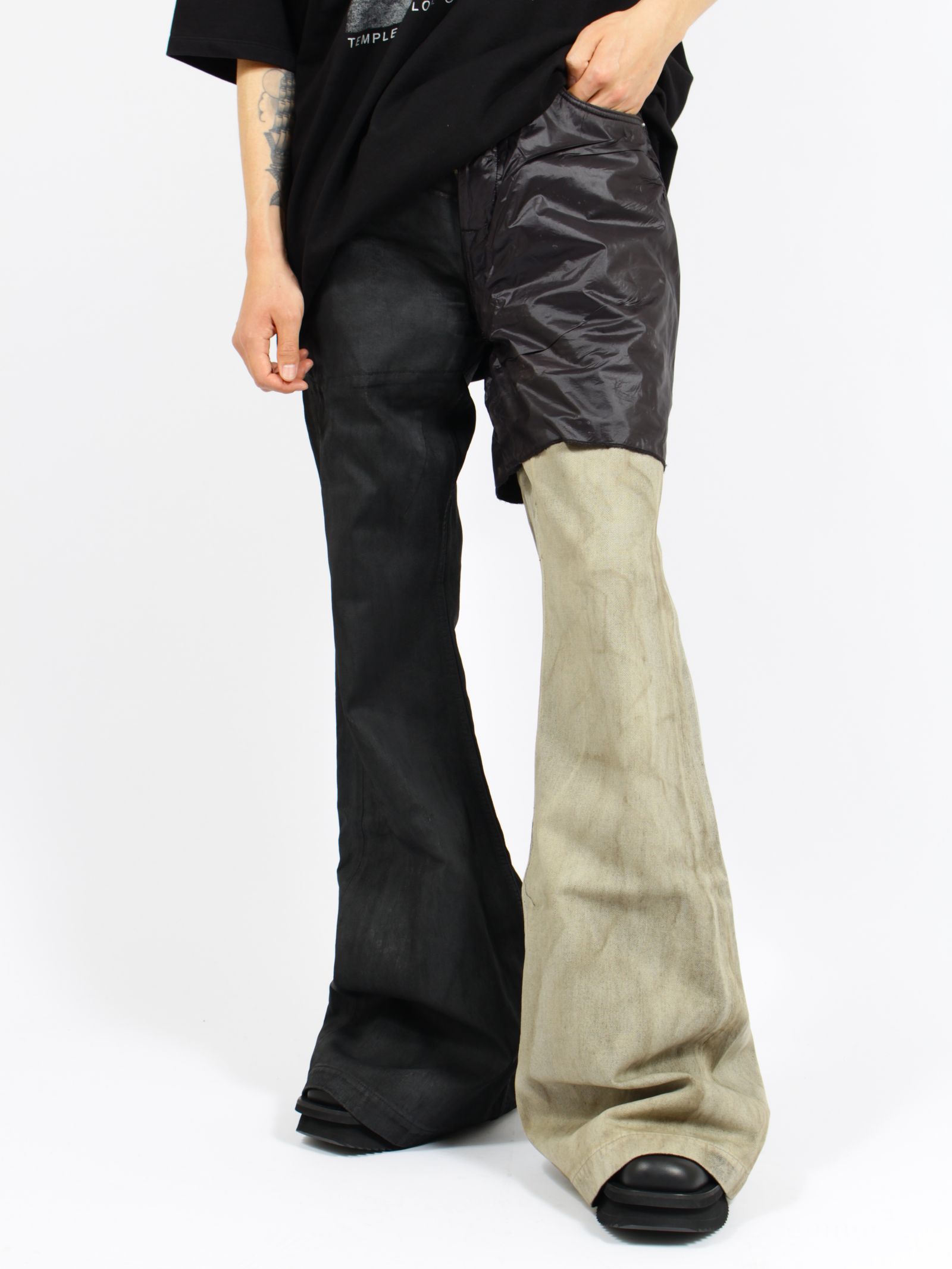 【26SS】ボラン ブーツカット 異素材 コンビネーション フレア デニム / BOLAN BOOTCUT / ダスト×ブラック