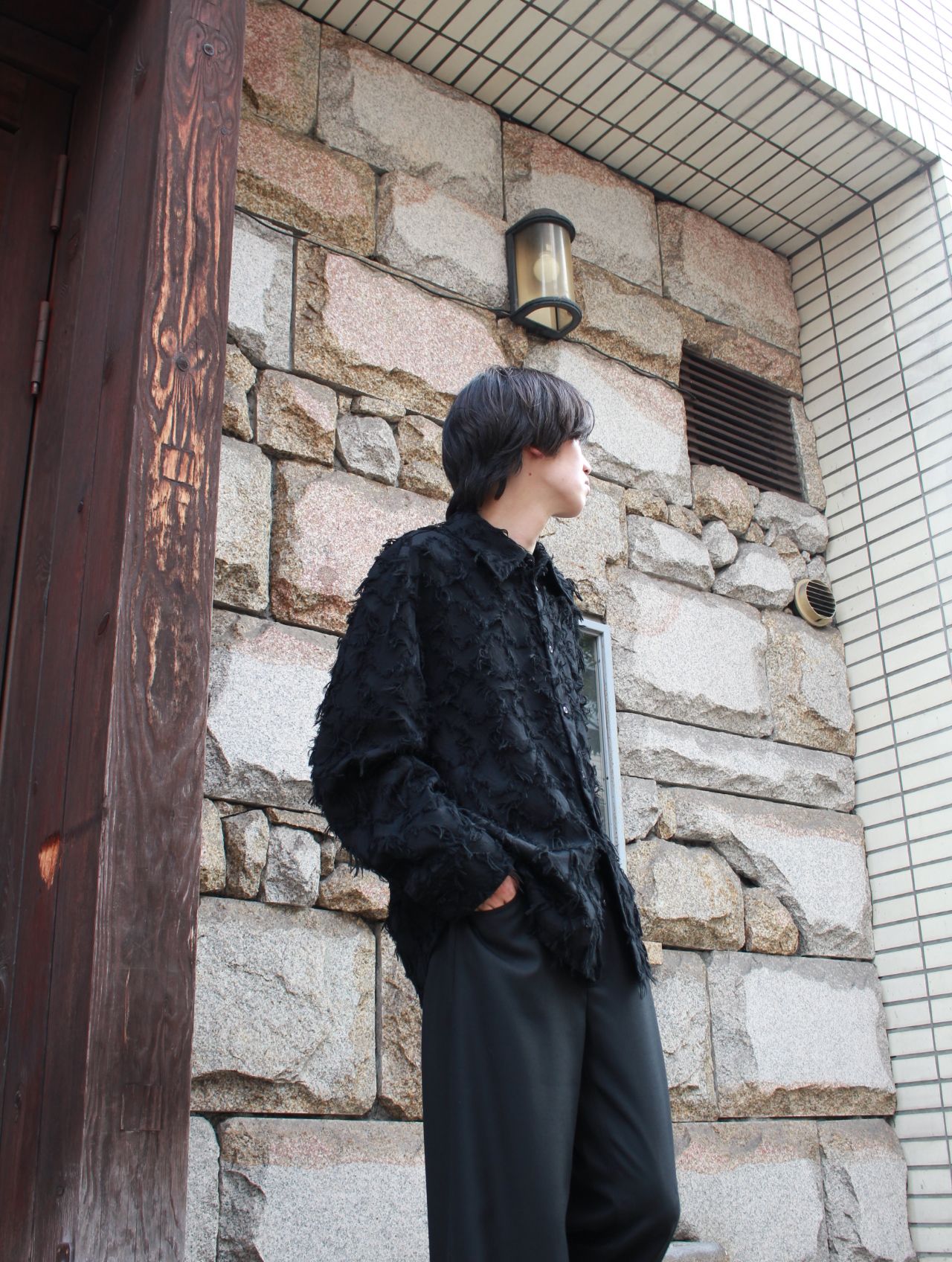 【25AW】ウェス シャツ アーガイルチェック柄 フリンジ 長袖 / WES SHIRT / フリンジブラック