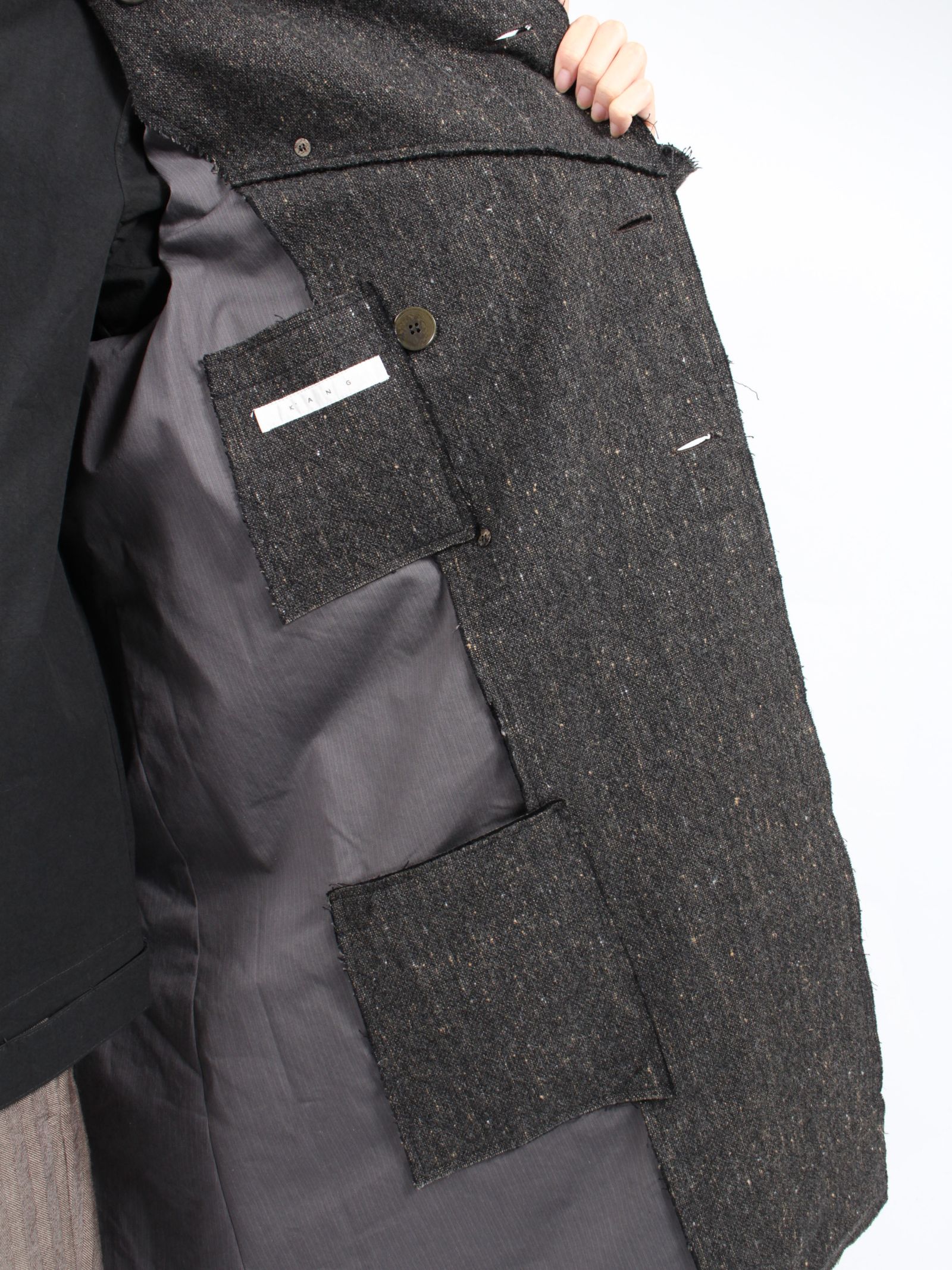 【24AW】サンピエトリー二 パッチド ダブル ブレステッド コート / SANPIETRINI PACHED DOUBLE BREASTED COAT / ダークグレー