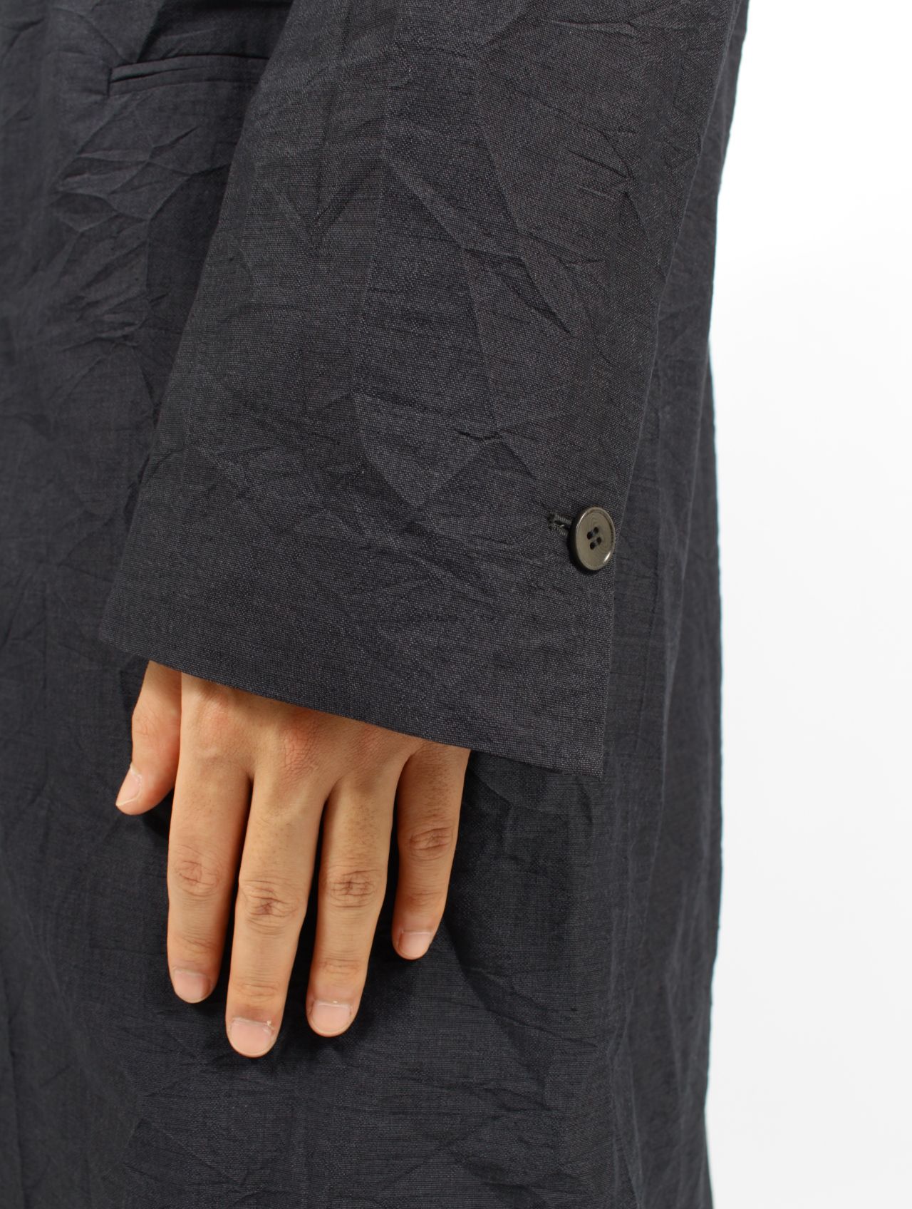 【25SS】オーバーサイズ スカーフ付き ノーカラー ロングジャケット / OVERSIZE DETACHBLE AVIATOR HAT SCARF LONG JACKET / オフブラック