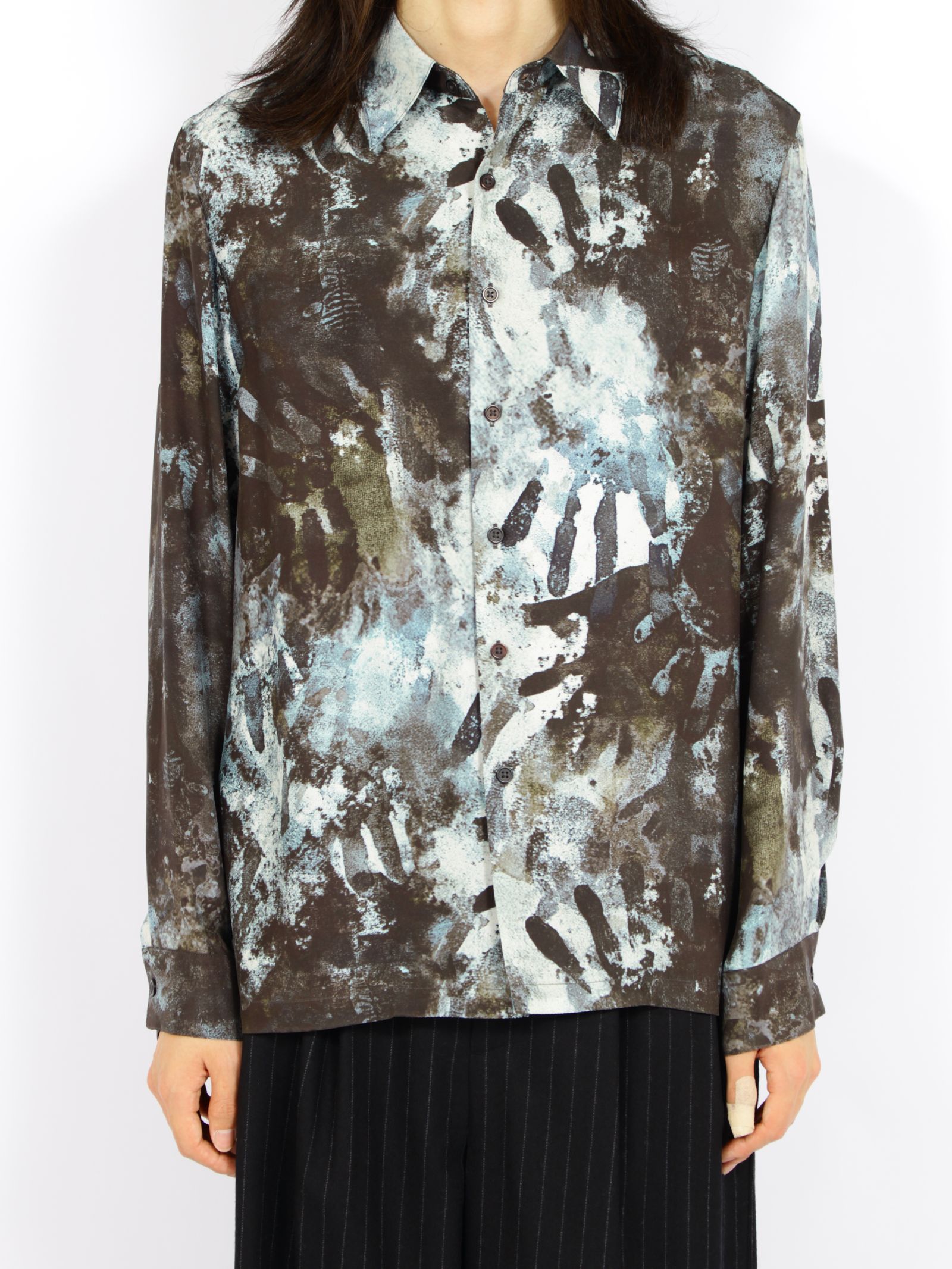 【26AW】ハンド モチーフ シルク シャツ 長袖 / HAND MOTIF SILK SHIRT / ブラック