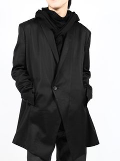 【25SS】ウール キュプラ ミドル丈 テーラードジャケット / WOOL CUPRO SATIN TAILORED / ブラック