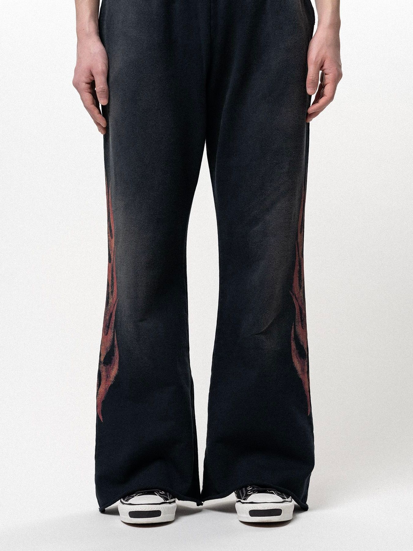 【26SS】クレヨン フレーム ブーツカット スウェットパンツ / "CRAYON FLAME" DISTRESSED BOOTCUT SWEAT PANTS / ブラック