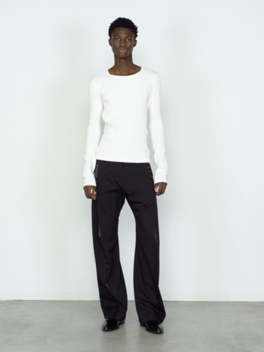 リブ ロングスリーブ Tシャツ 長袖 カットソー / RIBBED LONG SLEEVE T SHIRT / ホワイト