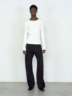 リブ ロングスリーブ Tシャツ 長袖 カットソー / RIBBED LONG SLEEVE T SHIRT / ホワイト
