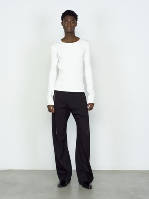 リブ ロングスリーブ Tシャツ 長袖 カットソー / RIBBED LONG SLEEVE T SHIRT / ホワイト
