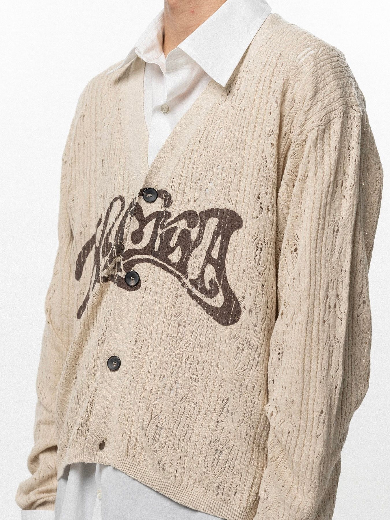 【26SS】ウェービー カミヤ プリンテッド シルクレース ニット カーディガン / "WAVY KAMIYA" PRINTED SILK LACE KNIT CARDIGAN / ベージュ