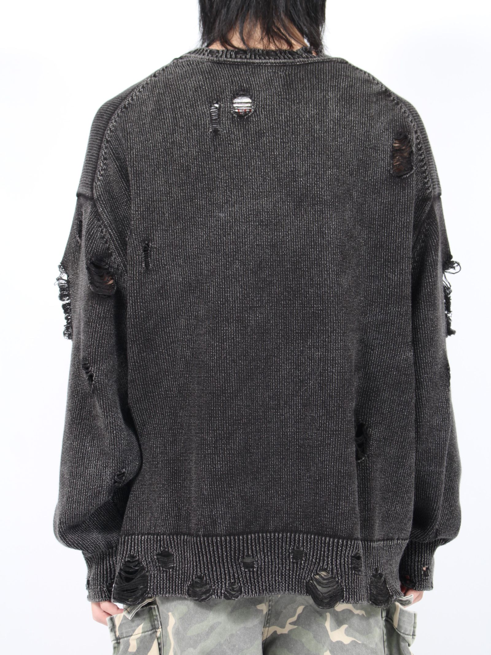 【24AW】ブリーチド プリンテッド プルオーバーニット / BREACHED PRINTED KNIT PULLOVER / ブラック