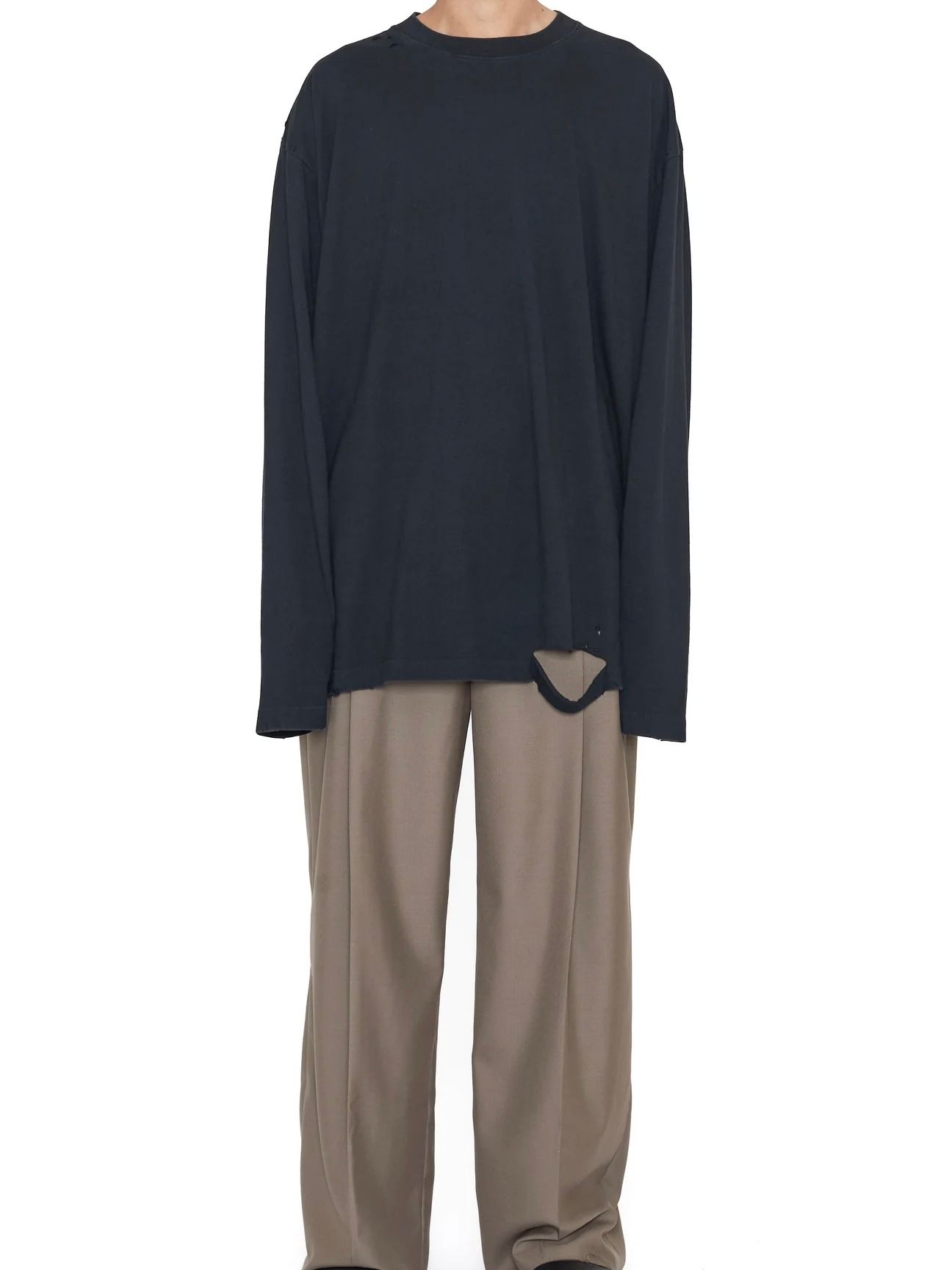 【24AW】ダブル レイヤード ディストロイ Tシャツ / ASH GREY AGING DOUBLE LAYERED DISTROYED TEE / ブラック