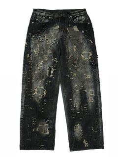 【25AW】ハードウォッシュド ダメージ デニム パンツ / HARD-WASHED DAMAGED DENIM PANTS / ブラック