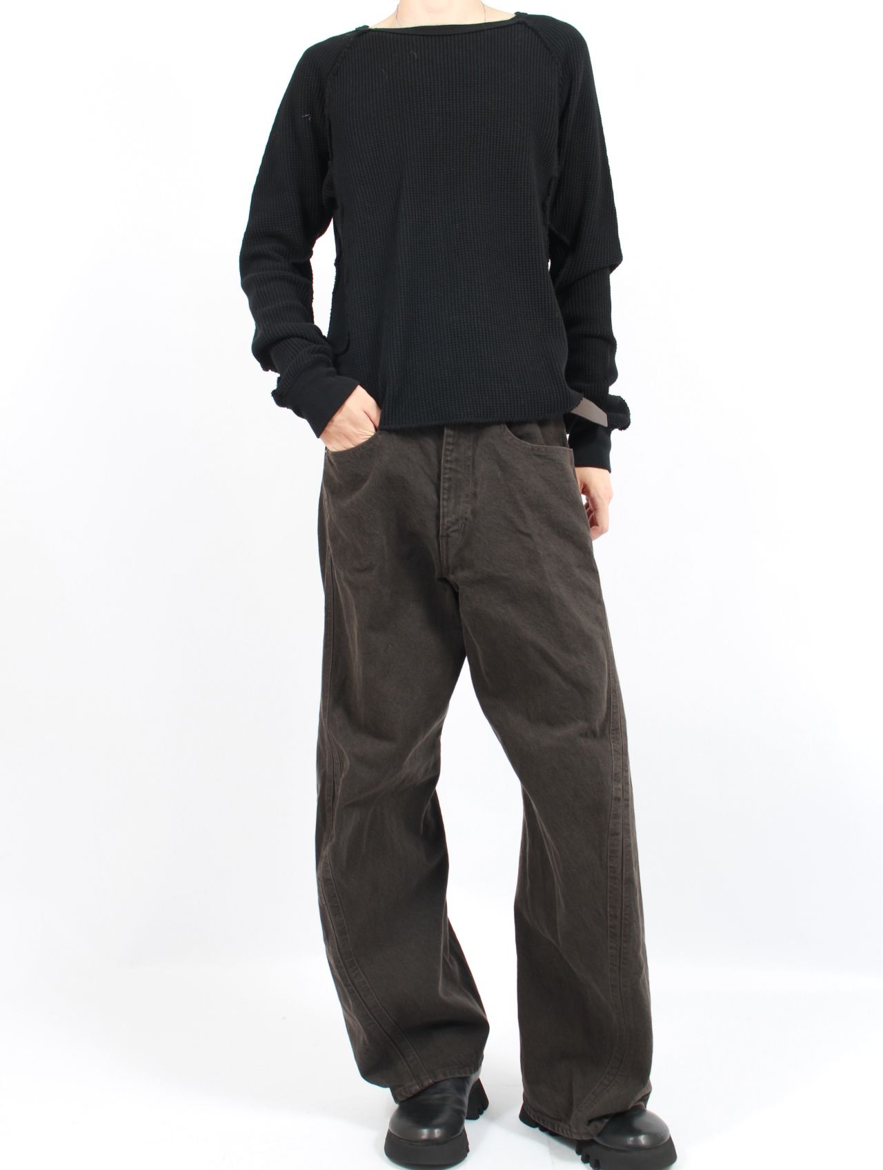 【25AW】 ワッフル サーマル ロングスリーブ 長袖 Tシャツ / WAFFLE THERMAL LONG SLEEVE T‑SHIRT / BLACK(ブラック)