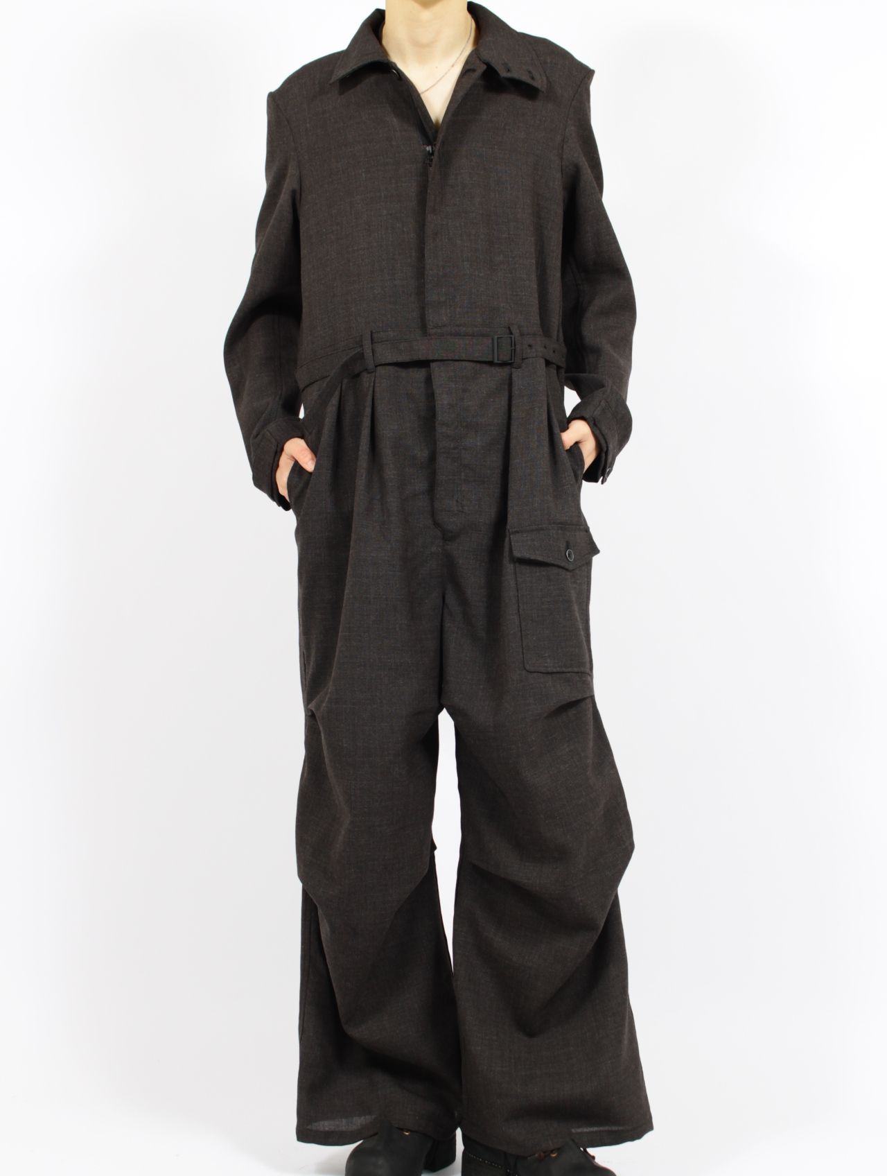 【26SS】ラフ ウール ジャンプスーツ / ROUGH WOOL JUMPSUIT .15 / ダークブラウン