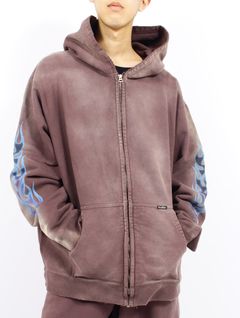 【25SS】"カミヤ-ファイア" ディストレスド ジップ  フーディー パーカー / “KMY-FIRE” DISTRESSED ZIP HOODIE / ブラウン