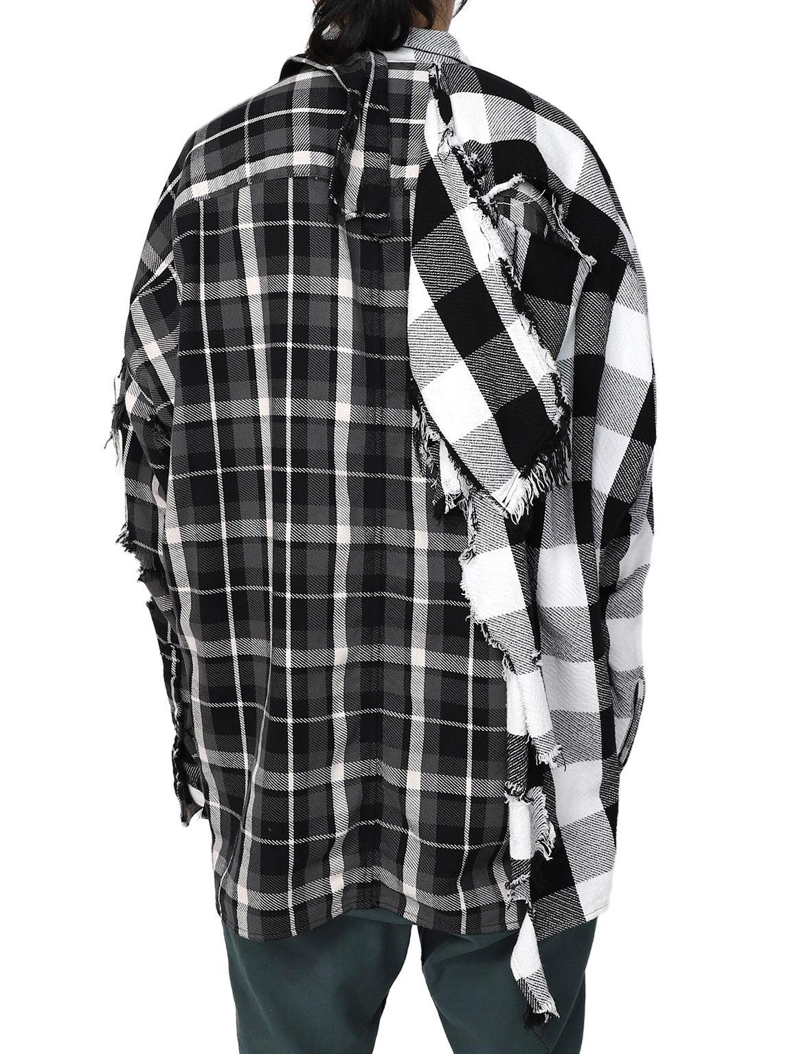 オーバーサイズ ドッキング チェックシャツ / Single Draped Check Shirt / ブラック - 44(S) - ブラック