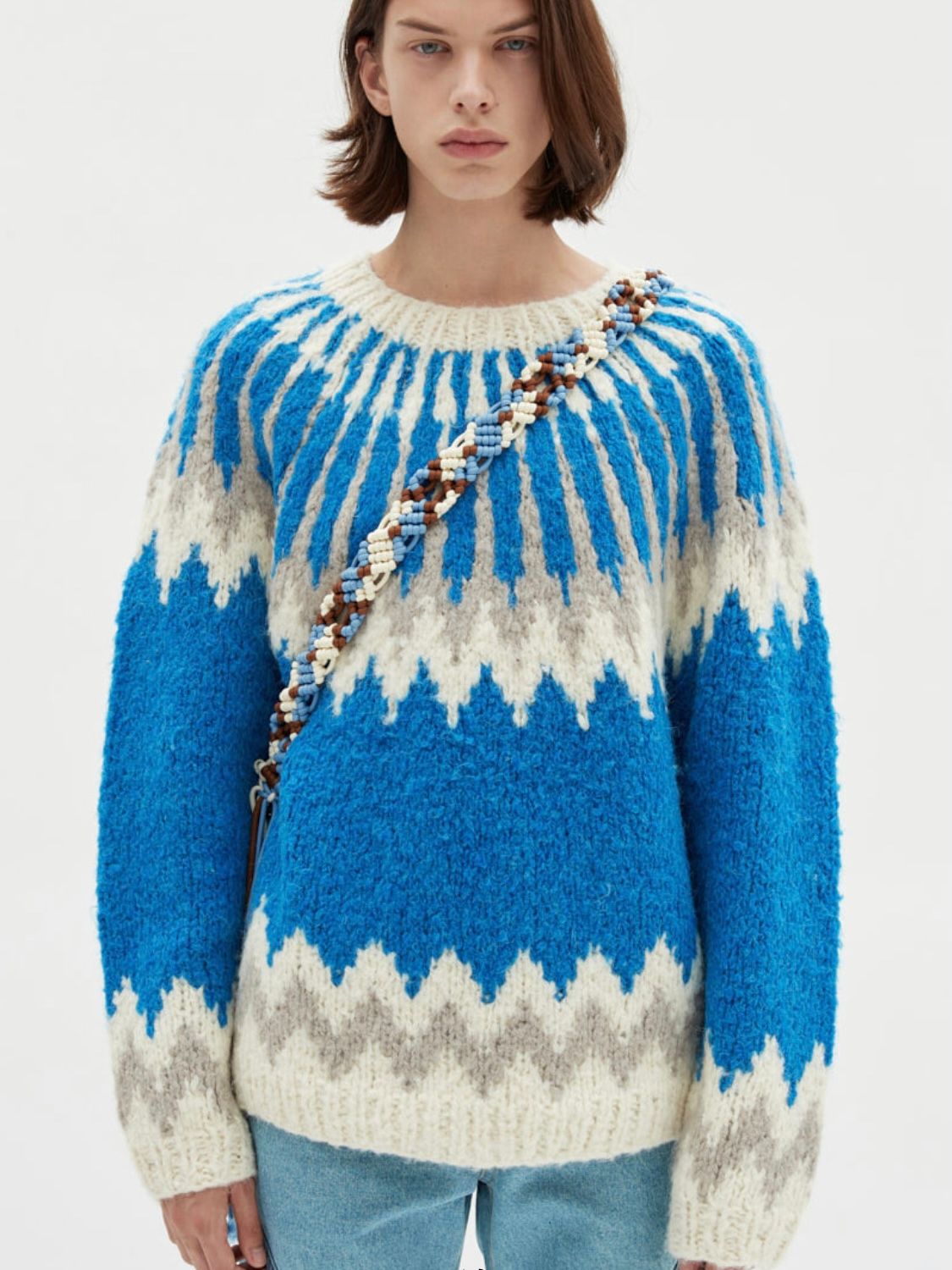 【21AW】UNISEX HANDMADE NORDIC CREW-NECK SWEATER / ブルー