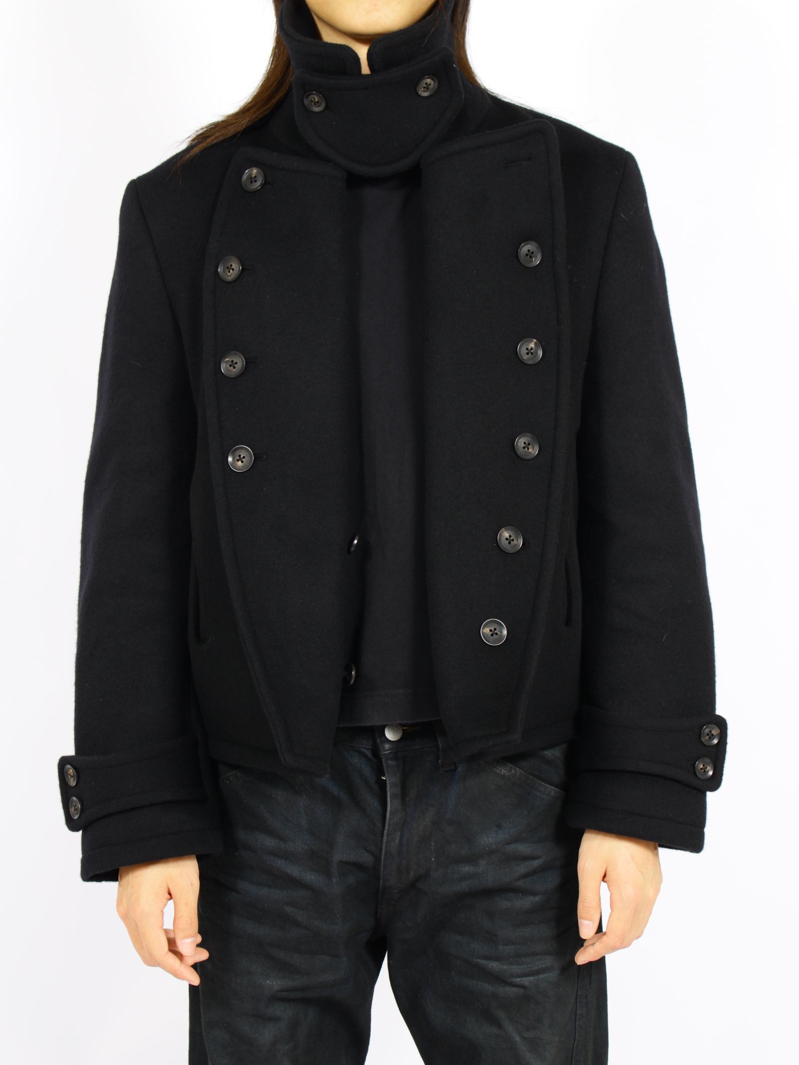 【26AW】ショート ペア コート ピーコート 3way ナポレオンジャケット / SHORT PEA COAT / ブラック