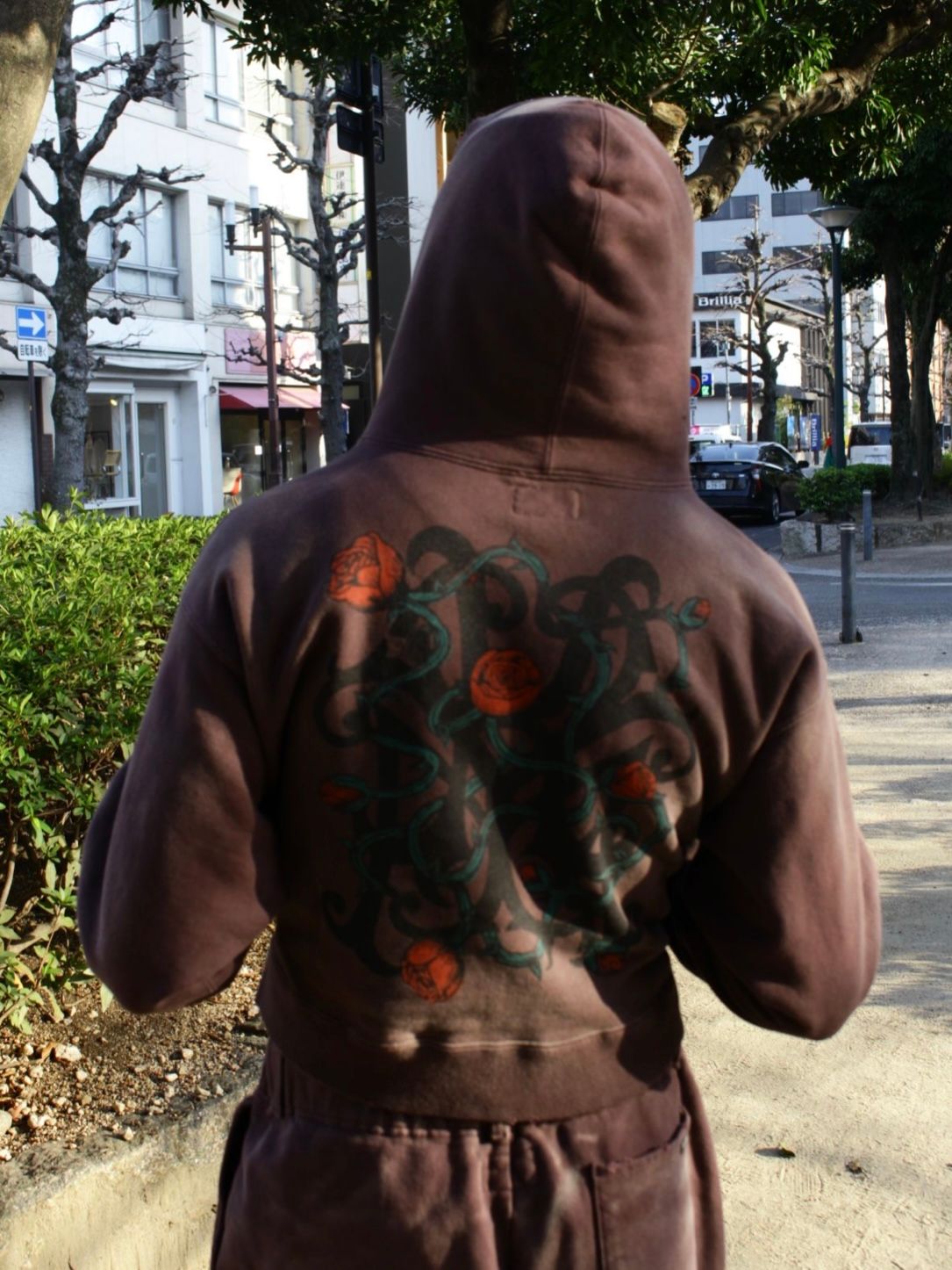 【25SS】"カミヤ-ローズ" ディストレスド ジップ フーディー パーカー / “KMY-ROSE” DISTRESSED ZIP HOODIE / ブラウン
