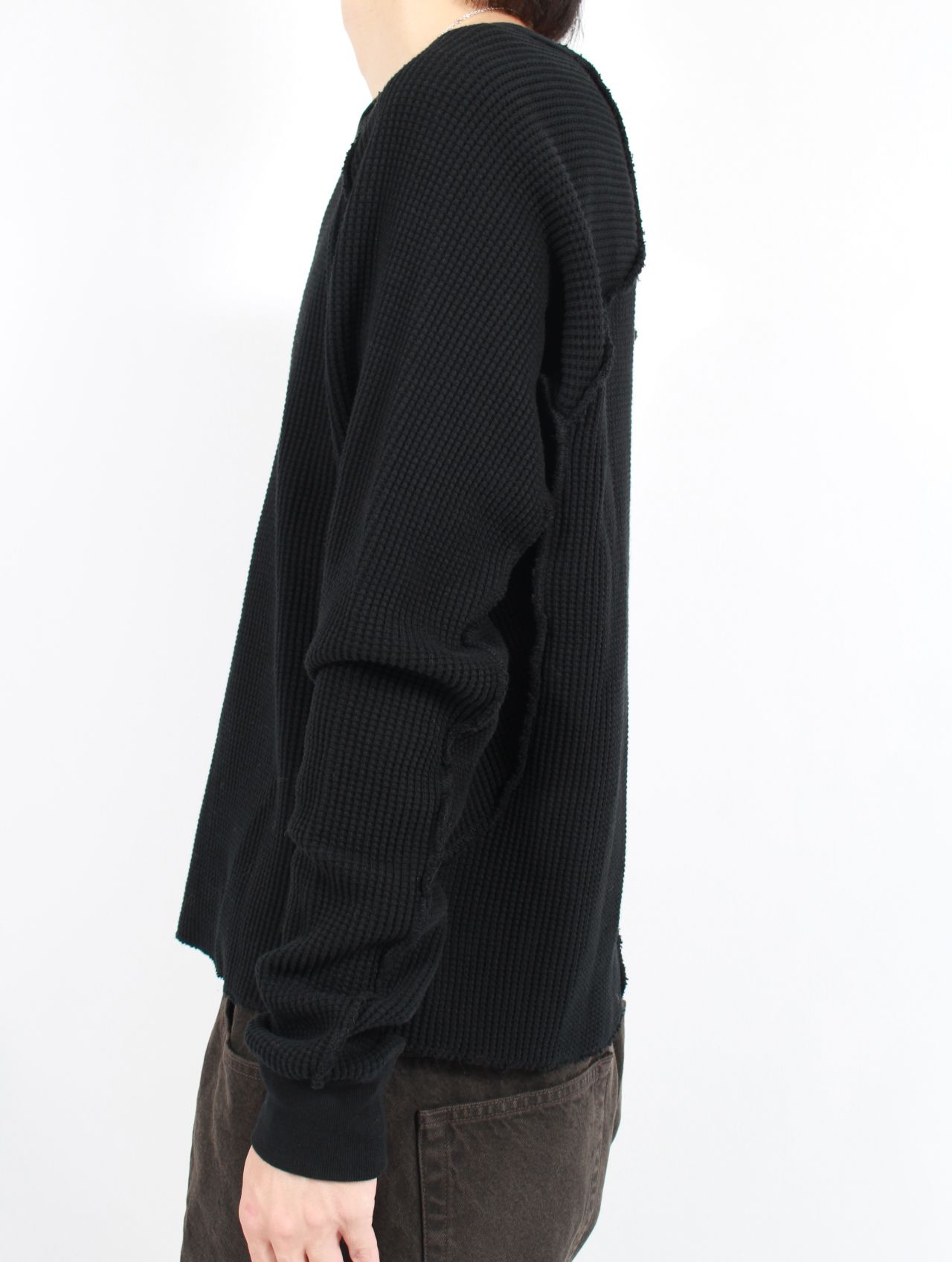 【25AW】 ワッフル サーマル ロングスリーブ 長袖 Tシャツ / WAFFLE THERMAL LONG SLEEVE T‑SHIRT / BLACK(ブラック)