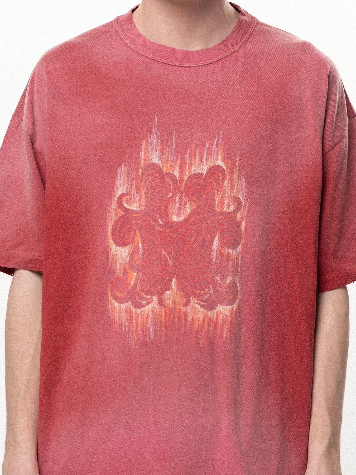 【26SS】"クレヨン フレーム" ディストレスド カミヤ Tシャツ / ”CRAYON FLAME" DISTRESSED TEE / レッド