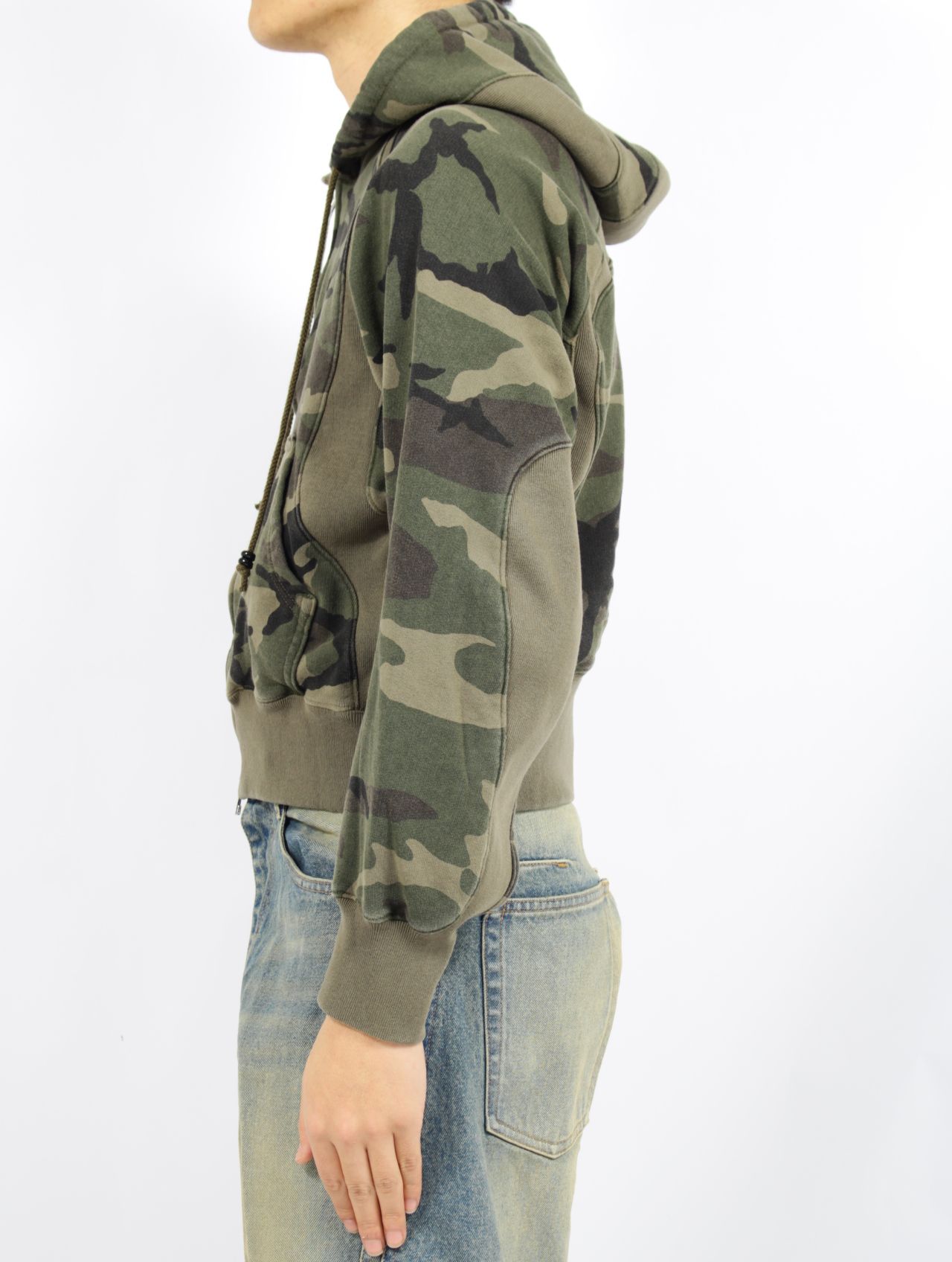 【25SS】パネルド ジップアップ パーカー / PANELLED ZIP UP HOODIE / WOODLAND(カーキ)