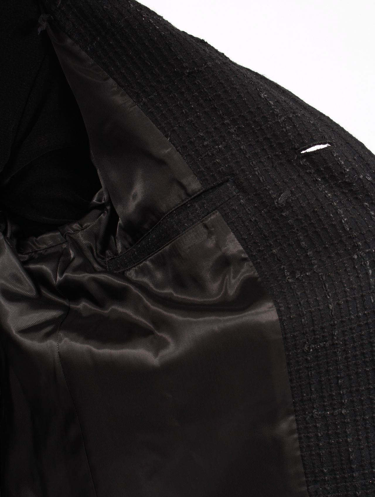 【25AW】ミックス リボン ツイード ノーカラー ボンテージ ジャケット / MIXED RIBBON TWEED NO COLLAR BONDAGE JKT / ブラック