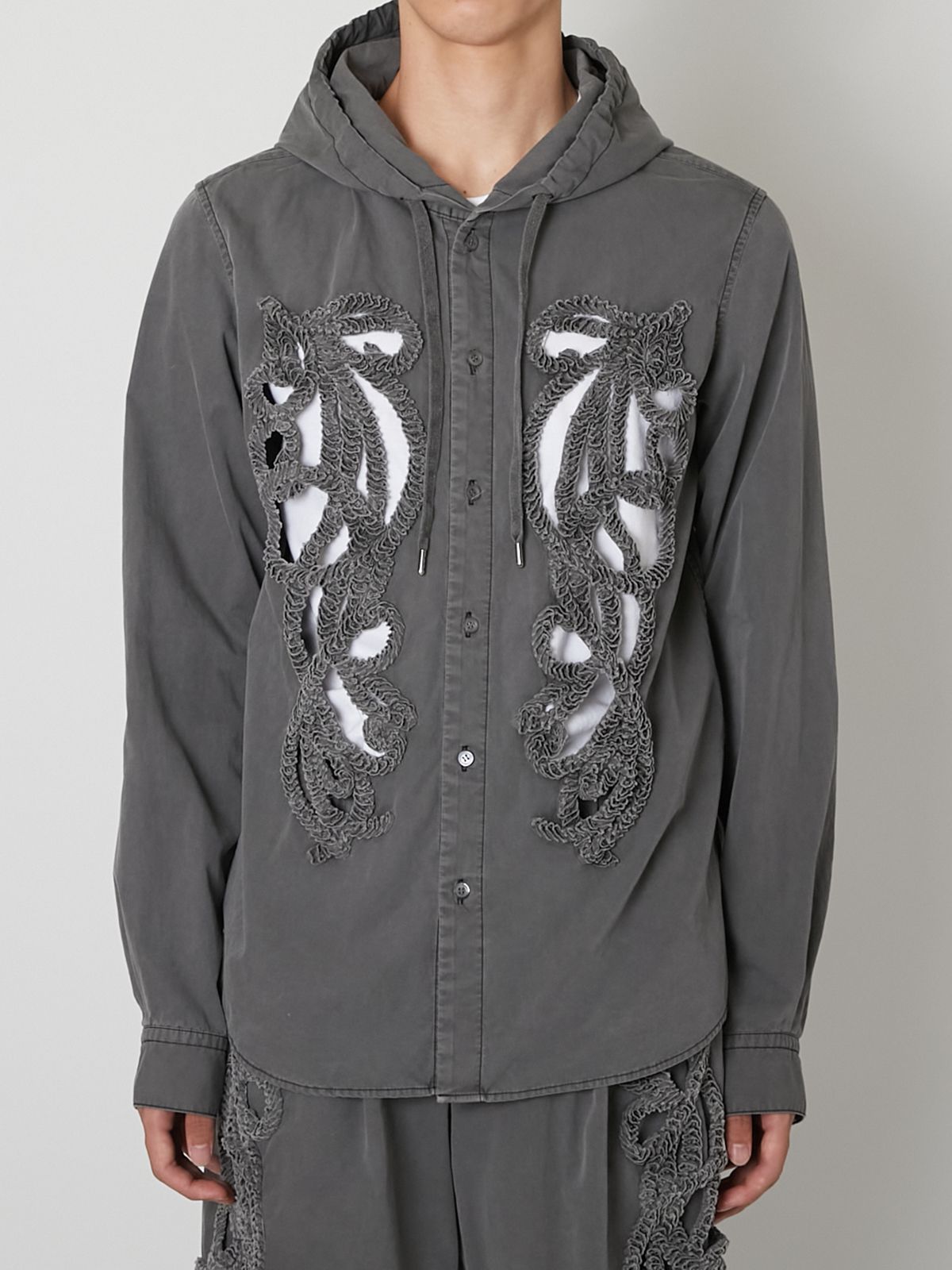 【27SS】フーデッド シャツ カットワーク刺繍 フーディー / HOODED SHIRT / グレー