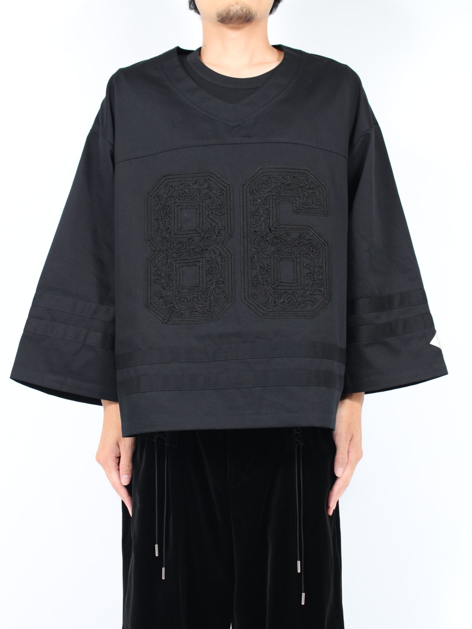 【24AW】コード 刺繍 ホッケー ゲーム 長袖 Tシャツ / CORD EMBROIDERED HOCKEY SHIRT / ブラック