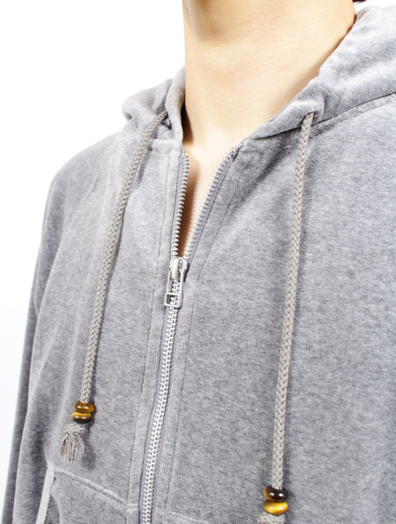 【25AW】 ベロア ジップアップ フーディー パーカー / VELOUR ZIP UP HOODIE / HEATHER GREY(ヘザーグレー)