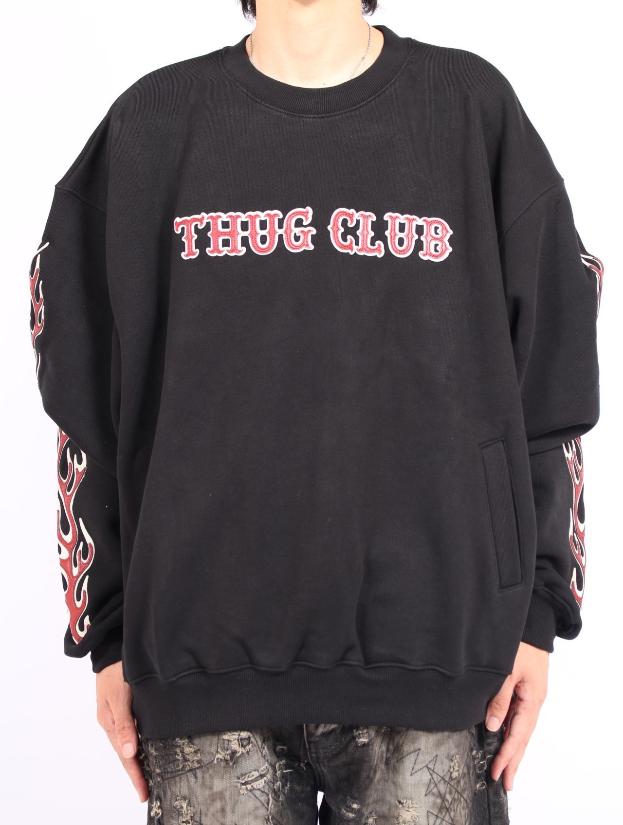 【25AW】レザー フレーム スウェットシャツ / LEATHER FLAME SWEATSHIRT / ブラック