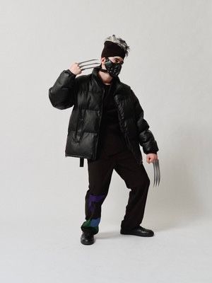 フェイクレザー ダウン ジャケット / PU FAKE LEATHER DOWN JACKET / ブラック