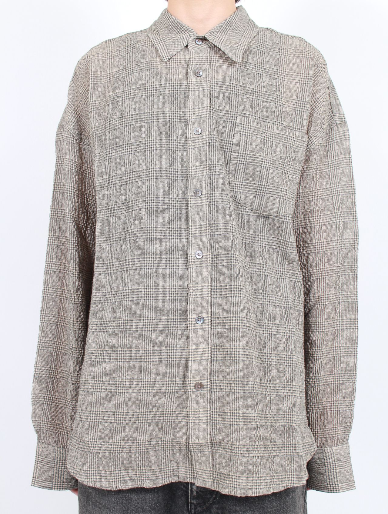 【25AW】ルーム シャツ 長袖 チェック / ROOM SHIRT / CRINKLED GREY CHECK(グレーチェック)