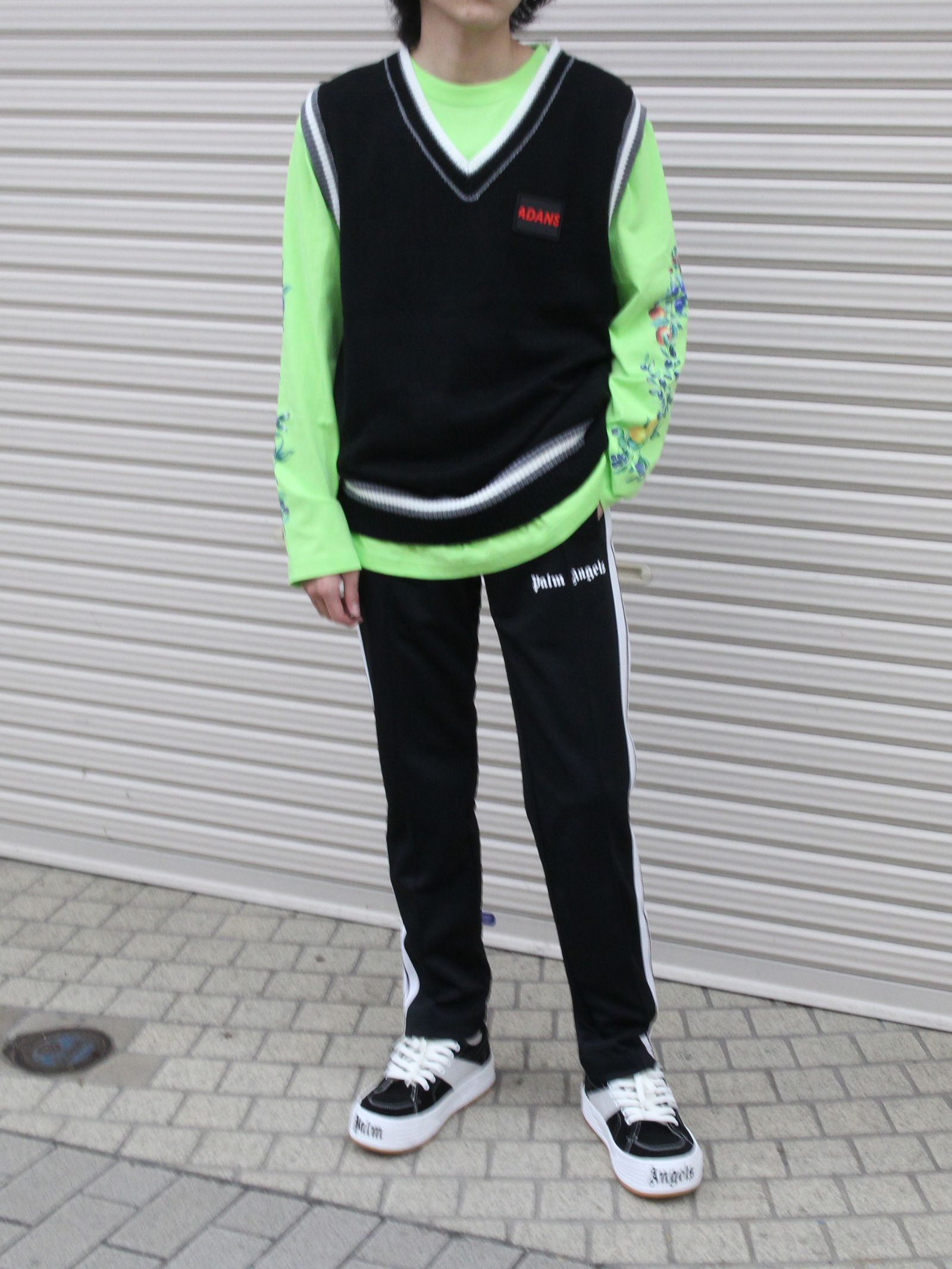 「2020AW」胸ロゴ ライン ニット / SILICON TAG KNIT VEST / ブラック