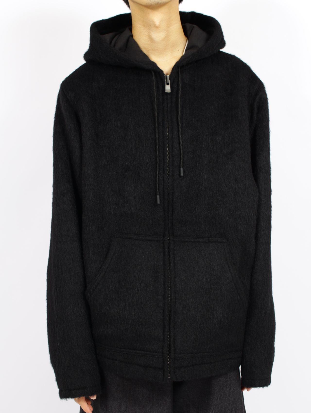 【STORY別注】【15着限定】ウールシャギー ジップアップ パーカー / WOOL SHAGY ZIP-UP HOODIE / ブラック