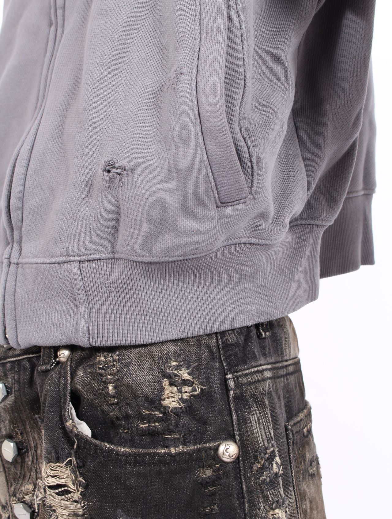 【25AW】 レザー フレーム クロップド ジップアップ パーカー / LEATHER FLAME CROPPED HOODED ZIP-UP / グレー