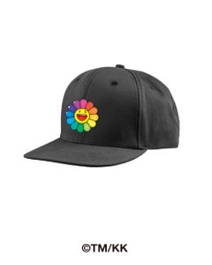 レインボー フラワープリントキャップ / Rainbow Flower Hat / ブラック × マルチ