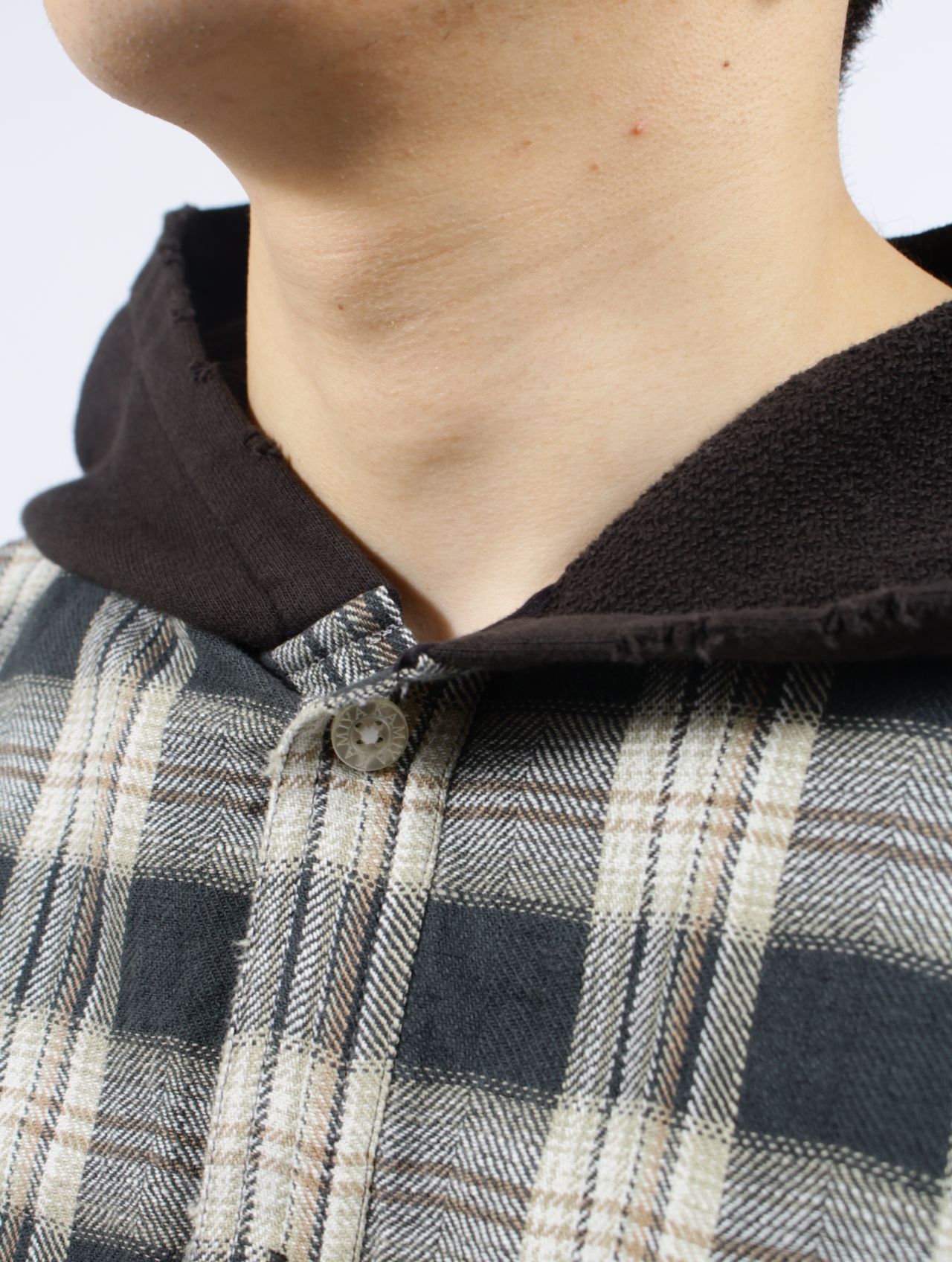 【25SS】ディストレスト チェック シャツフーディー パーカー / DISTRESSED CHECK SHIRT HOODIE / ブラック