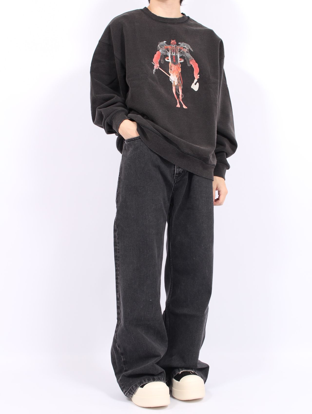 【25AW】佃弘樹 Heartwork Mixed media グラフィック スウェット / Hiroki Tsukuda ART ROBO GRAPHIC SWEAT / ブラック
