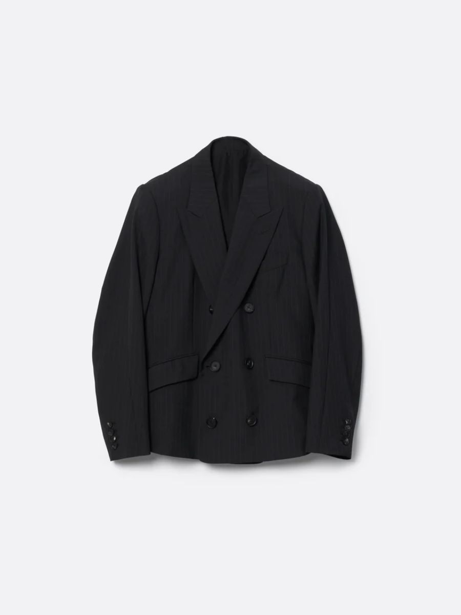 【26AW】  ストライプ ウール ダブルブレステッド ジャケット / STRIPE WOOL DOUBLE BREASTED JACKET .16 / ブラック