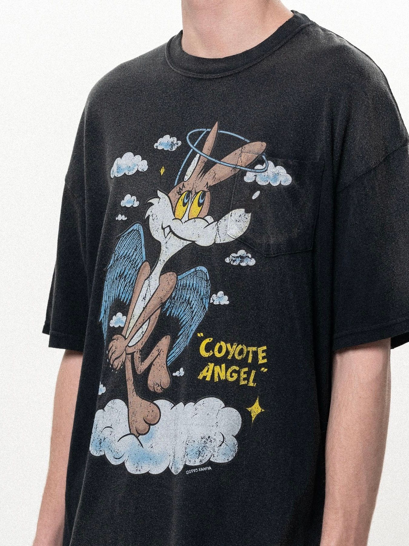 【26SS】”コヨーテ エンジェル”  ポケット ヴィンテージ加工 半袖 Tシャツ / "COYOTE ANGEL" POCKET TEE / ブラック